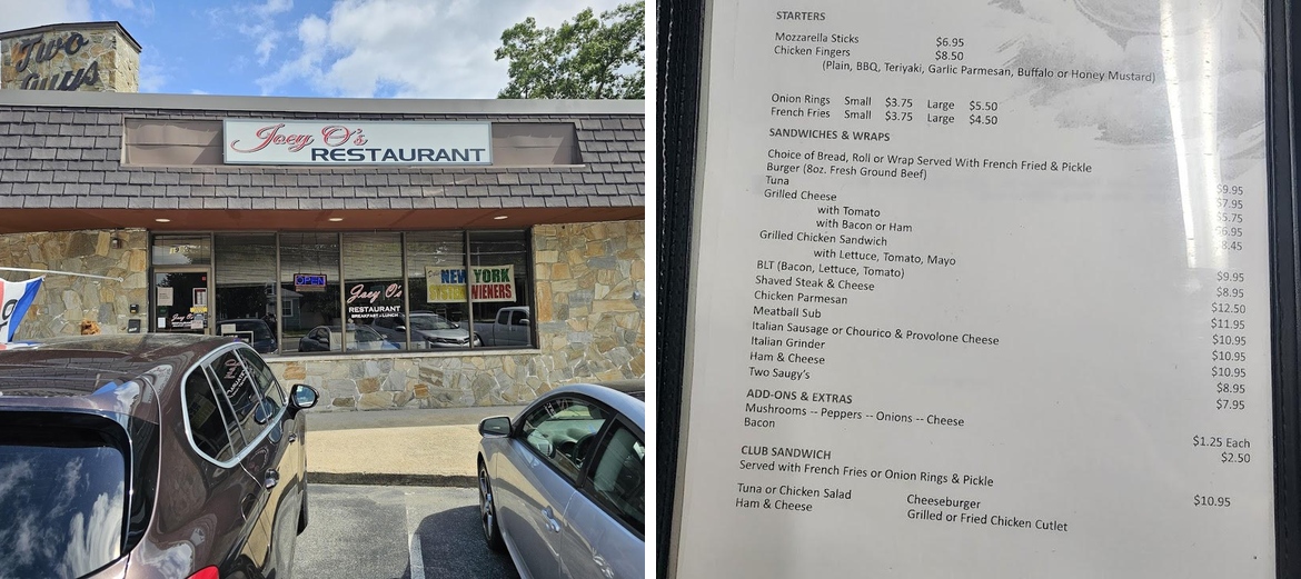 Joey O's Restaurant Menu